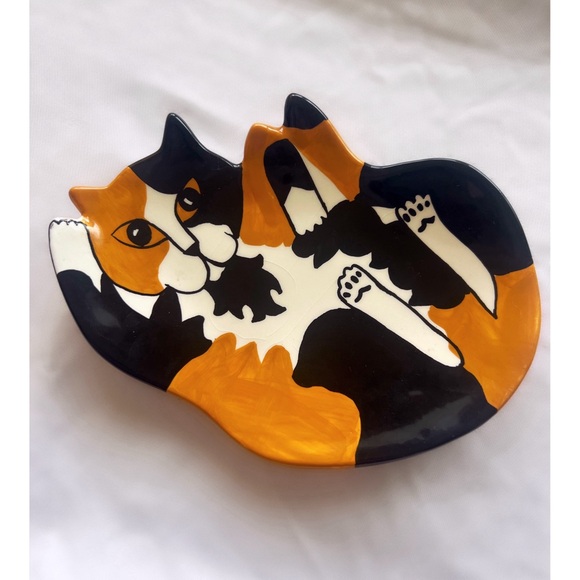 Vintage Nina Lyman Calico Cat Dish | Authentic 2001 Cats by Nina Ceramic Decor - Picture 2 of 5